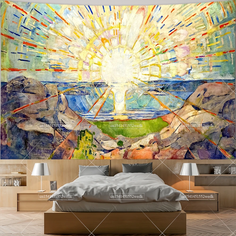 

Эдвард Манч Солнце Настенный гобелен Картины с произведениями искусства Эстетическое украшение комнаты Картины маслом Общежитие Художественные пейзажи Гобелены