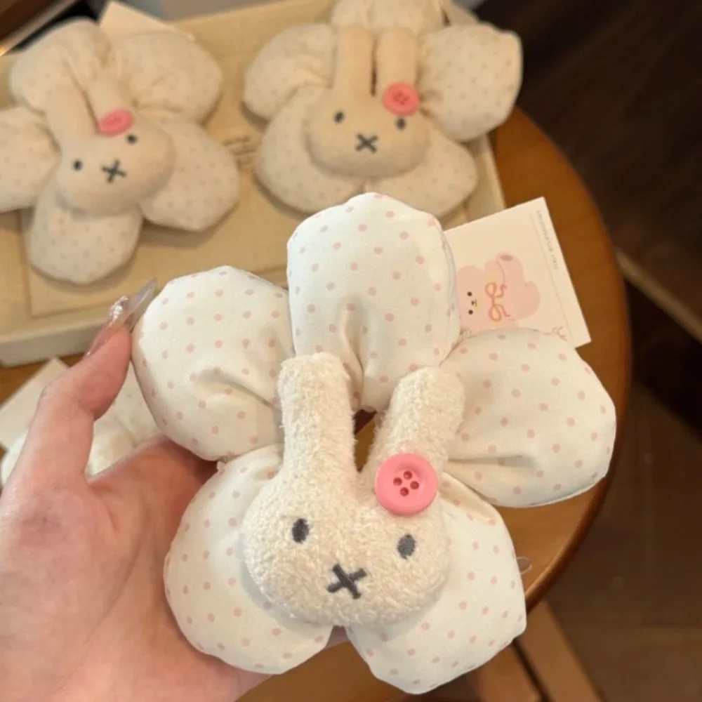 Miffy Rabbit Flower Hair Claw Clip Kawaii Polka Dot Fabric Bunny Hair Grab Clamp Sweet Large Barrettes Accessories Women Girls