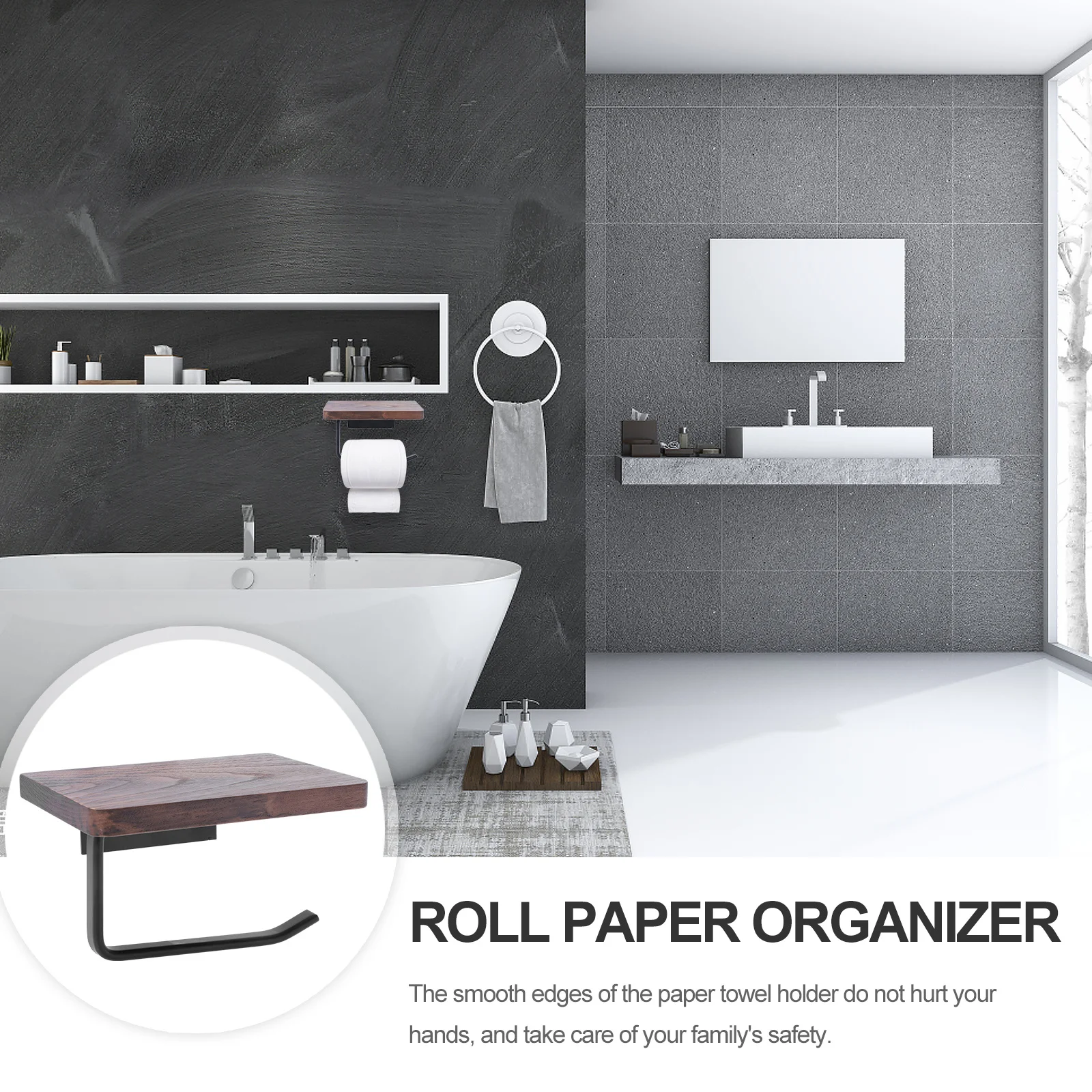 

Вешалка для салфеток в ванной комнате, деревянный держатель для рулонной бумаги, настенное крепление, органайзер без дрели, компактная полка для туалетной бумаги для кухни, ванной комнаты