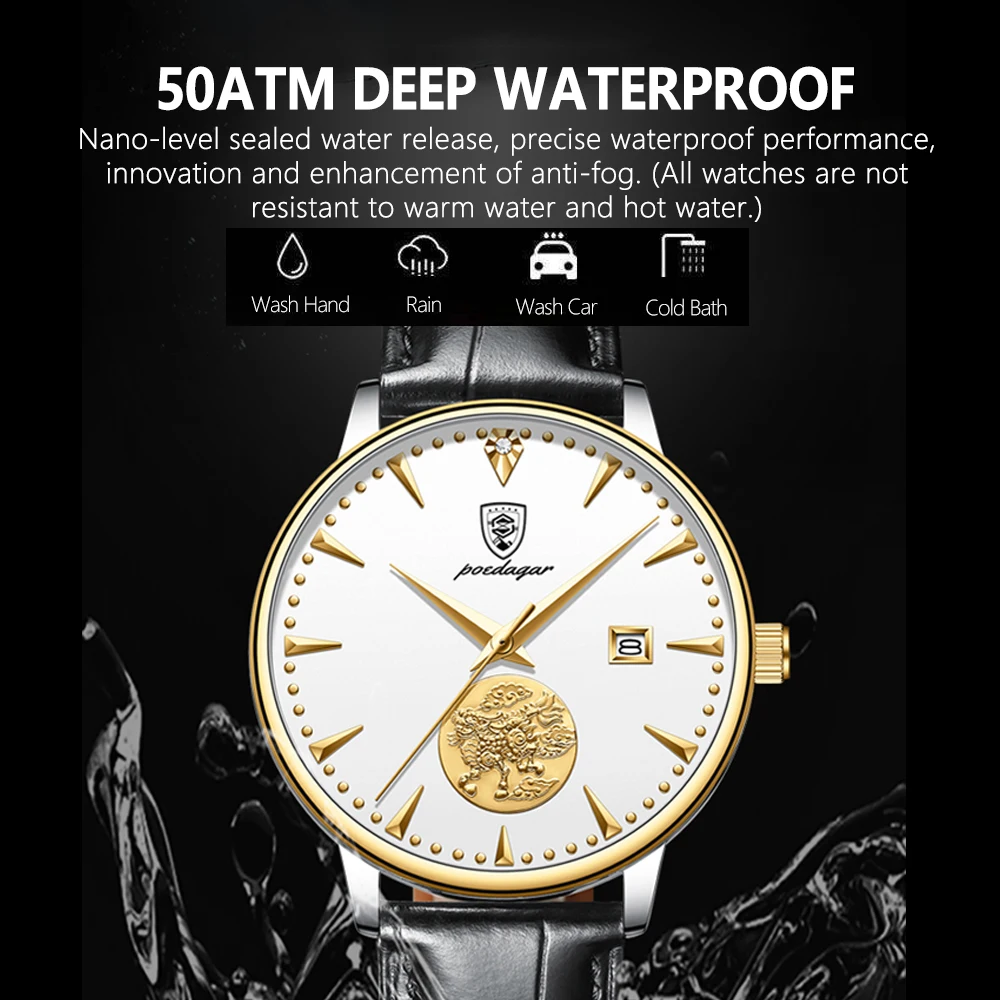 2024 Ultra Thin Men Mechanical Watches Automatic Top Brand Luxury Waterproof Leather Man Wristwatches Date Relogio Masculino