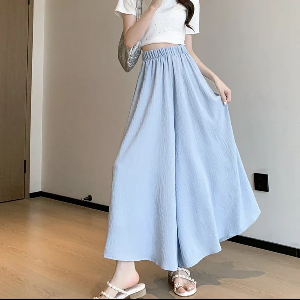 Casual Outings Ice Silk Trousers Elegant Drape Wide Leg Pants Comfortable Bottoms Leisure Style Pants Home And Club Wear