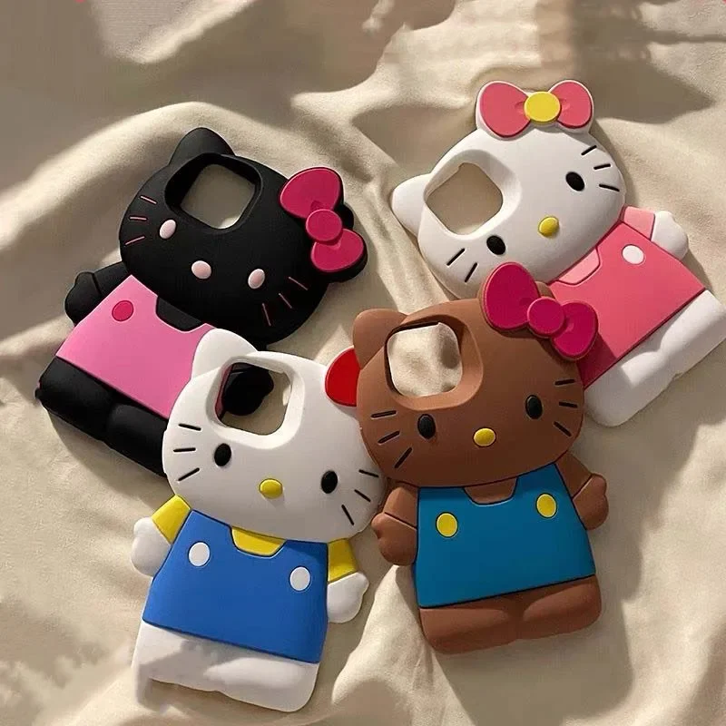 Sanrio 3D Stereoscopic Phone Case Hello Kitty Kawaii Silicone Phone Case Girl For Iphone 14 13 12 11 Pro Max Plus Case