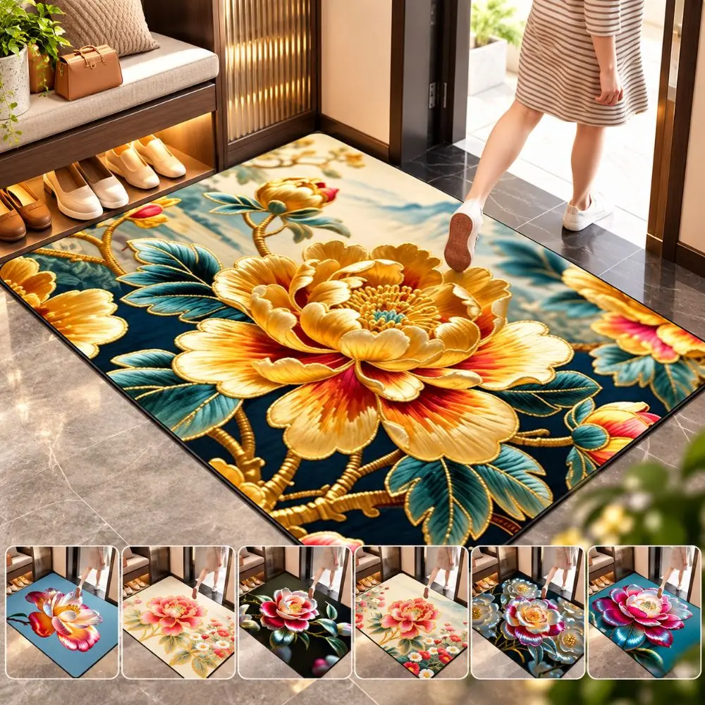 Portable 2D Flower Carpet Soft Absorbent Door Gasket 40x60cm Non-slip Bathroom Floor Mat for Living Room Tea Table Bedside