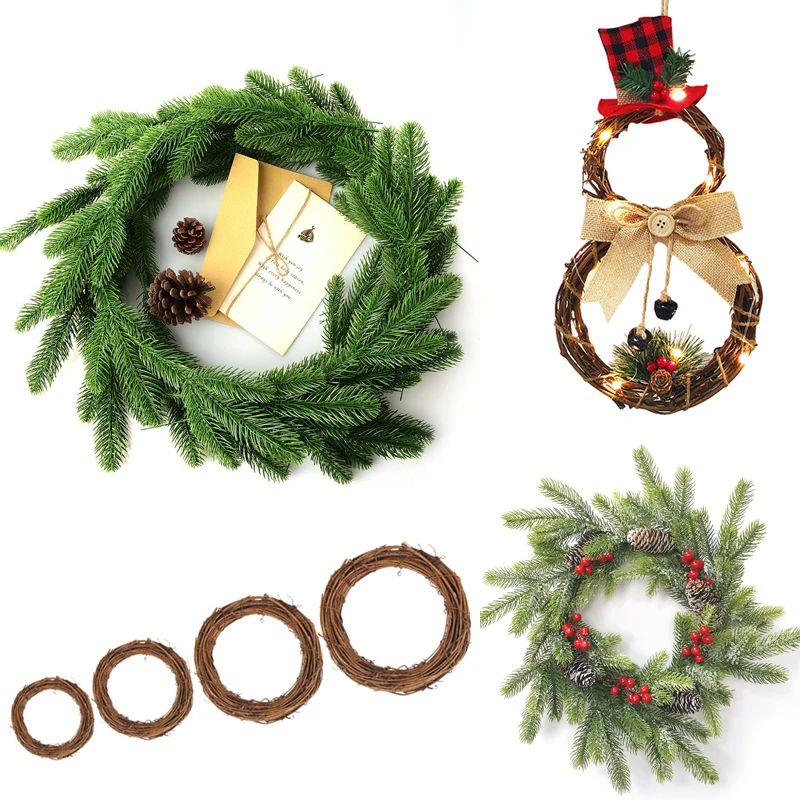 10-35CM Christmas Rattan Wreath Pine Natural Branches Berries&Pine cones for DIY Christmas Wreath Supplies Home Door Decoration