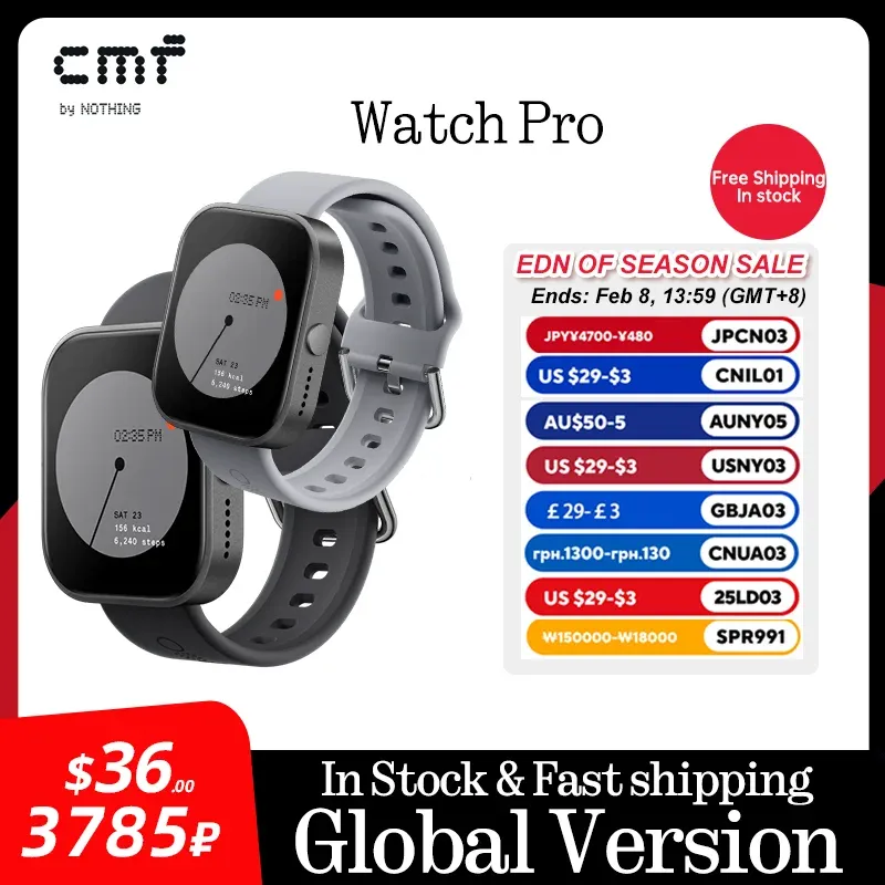 Global Version CMF by Nothing Watch Pro 1.96" AMOLED Bluetooth 5.3 BT Calls with AI Noise Reduction GPS Smartwatch CMF watch Pro