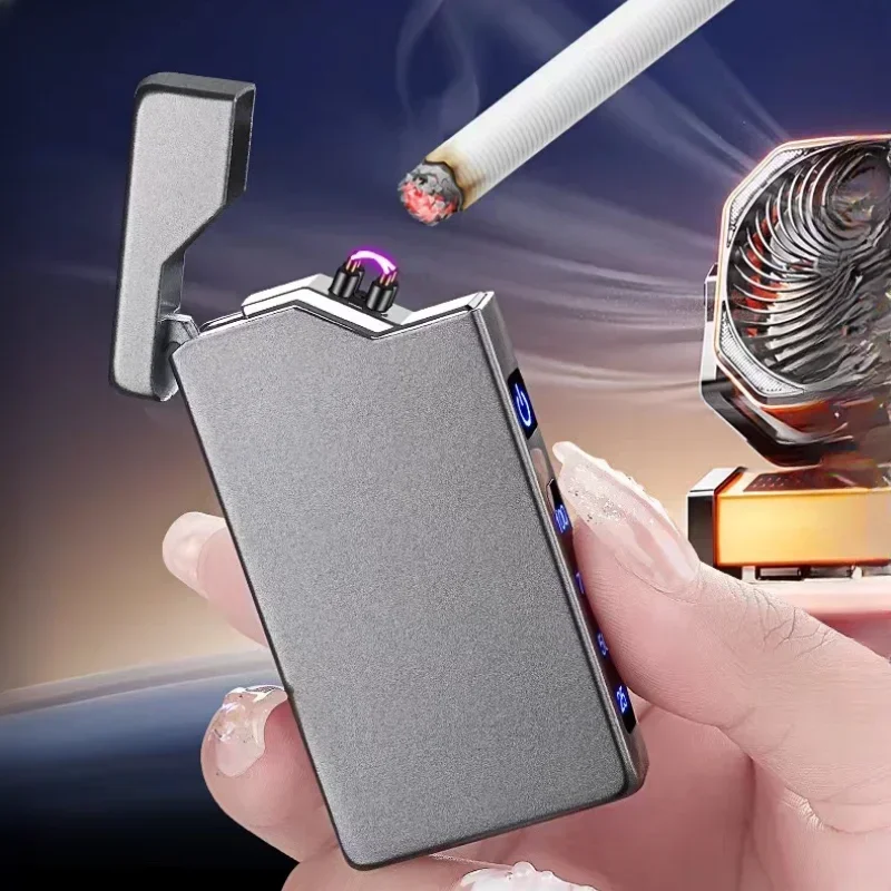 2024 USB Rechargeable Lighter Metal Portable Outdoors Piezo Electric Lighter Plasma Dual ARC Windproof Lighters Gadgets for Men