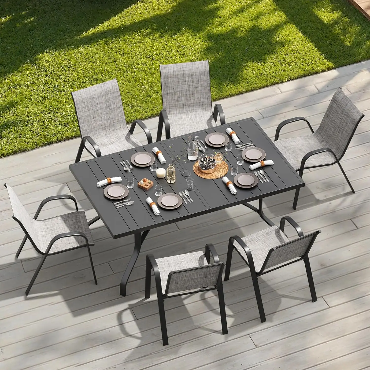 Outdoor Dining Set 6-Seat Patio Table & Stackable Chairs for Garden Backyard, Customized