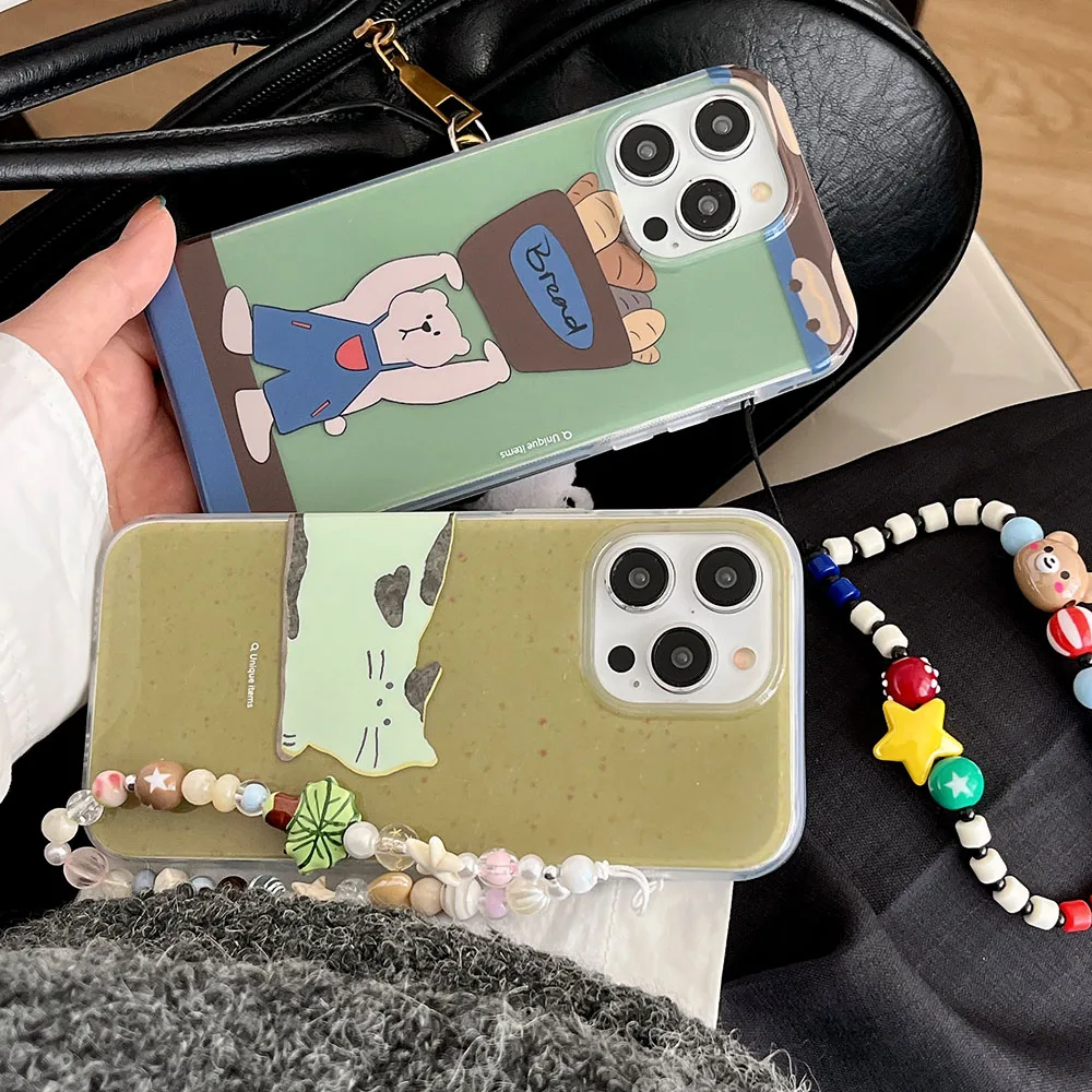 Cartoon Cute Matcha Green IMD Silicone Phone Case for iPhone 16 14 15 13 Pro Max Shockproof Protective Cover Funda