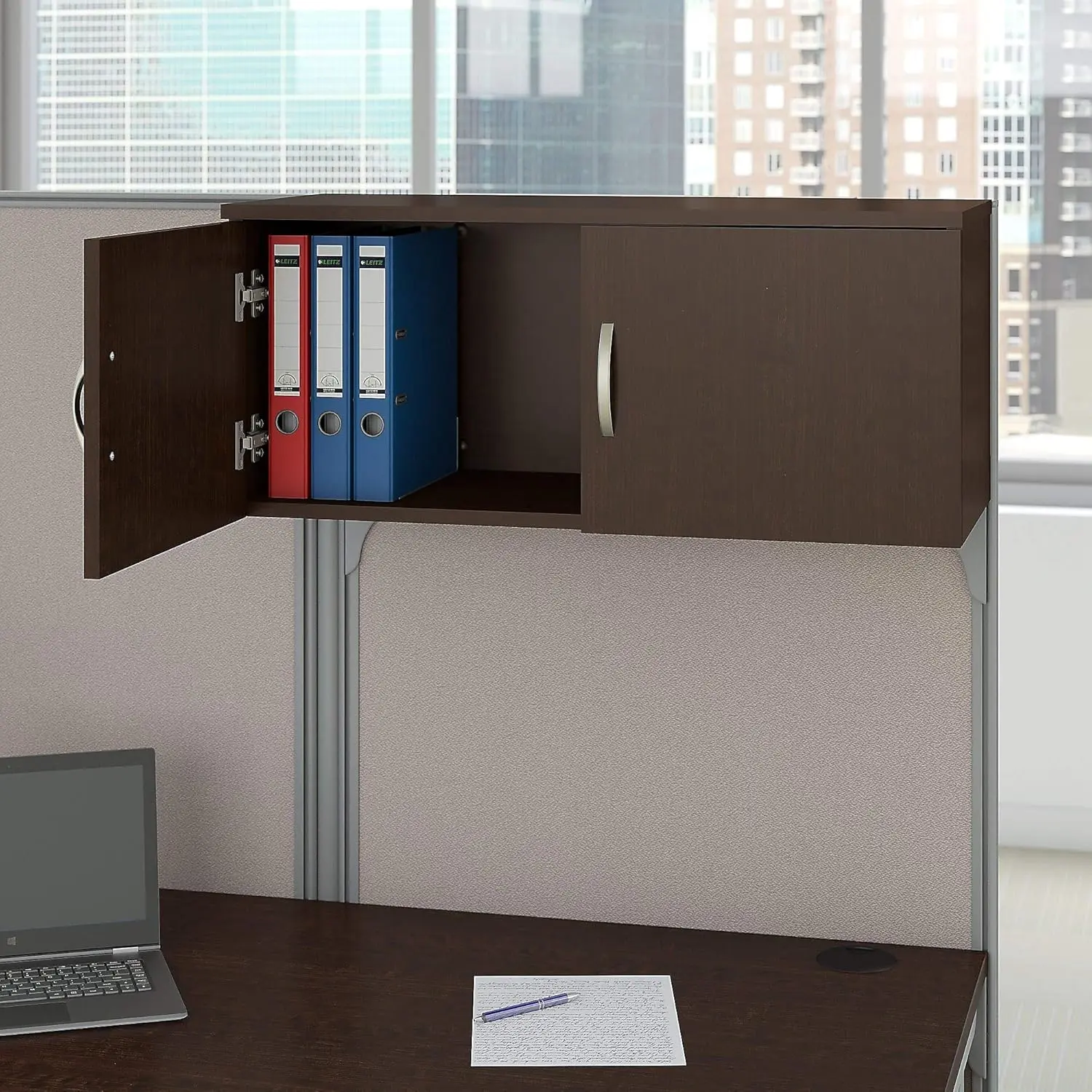 Office in an Hour Straight Cubicle Desks with Storage, Drawers, and Organizers | Double Workstation Set