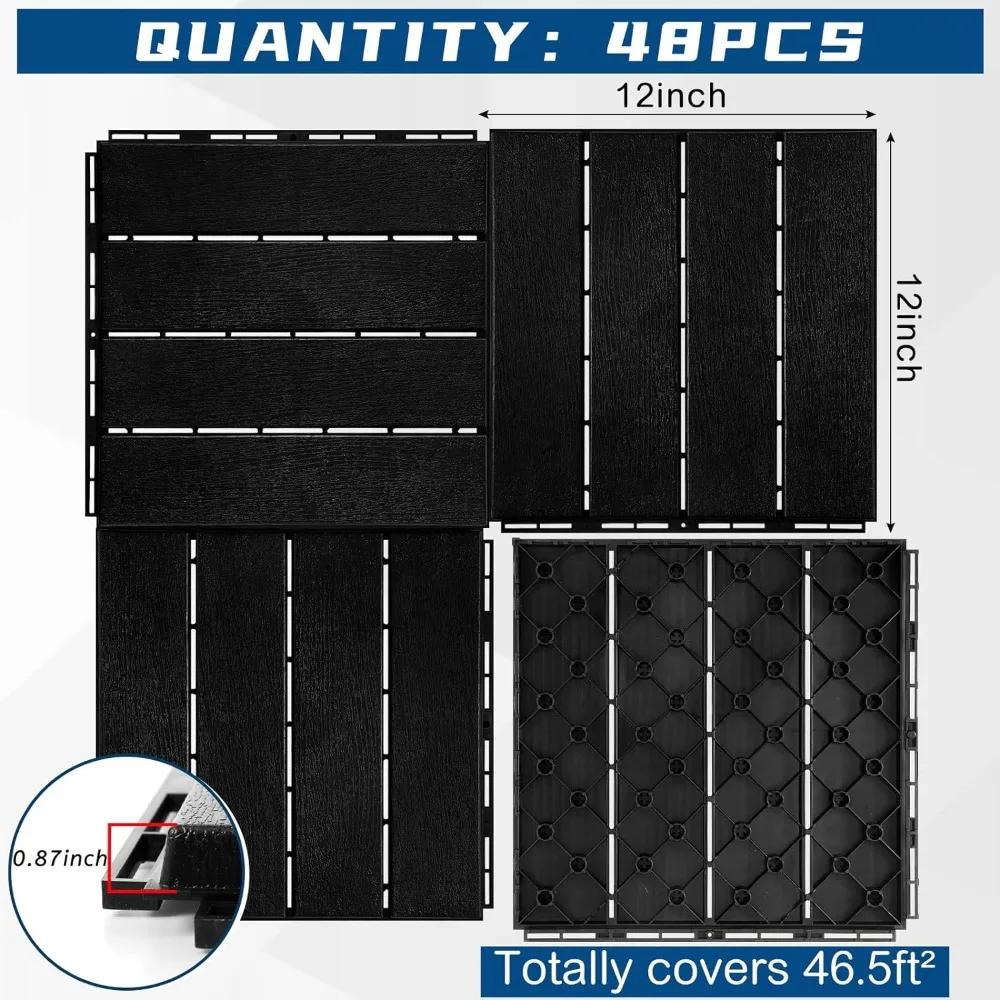 48 Pcs Plastic Interlocking Deck Tiles 12 X 12 Inch Patio Deck Tiles Waterproof Outdoor Flooring Freight Free Garden Buildings