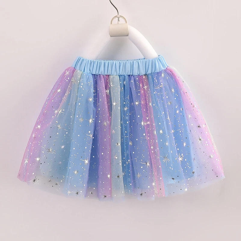 Children\'s half length skirt summer casual party dance skirt cute Rainbow Mesh skirt breathable clothing ballet skirt mini skirt