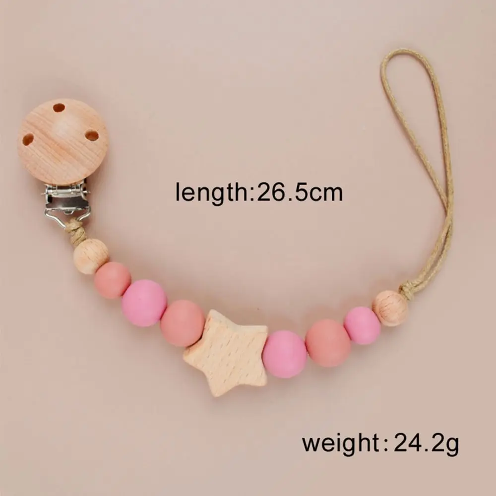 Dummy Clips Pacifier Holder Clips Star Wood Baby Pacifier Chain Nipple Holder Clips Soother Holder Baby Teether Toys Straps DIY