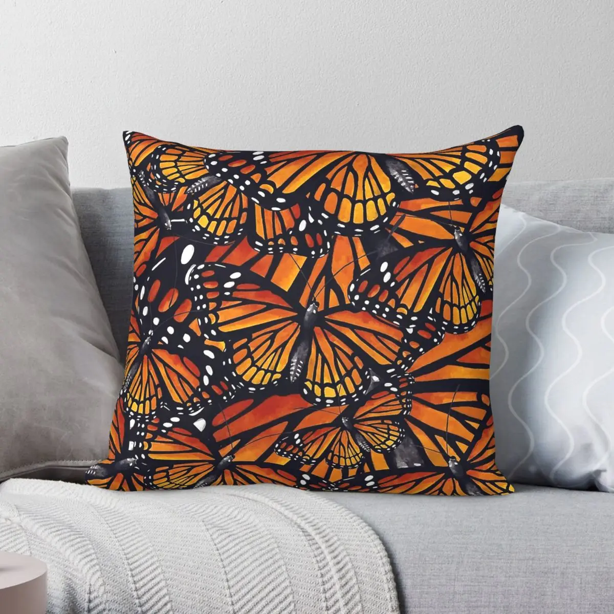 Orange Monarch Butterflies Square Pillowcase Polyester Linen Velvet Creative Zip Decor Home Cushion Cover Wholesale
