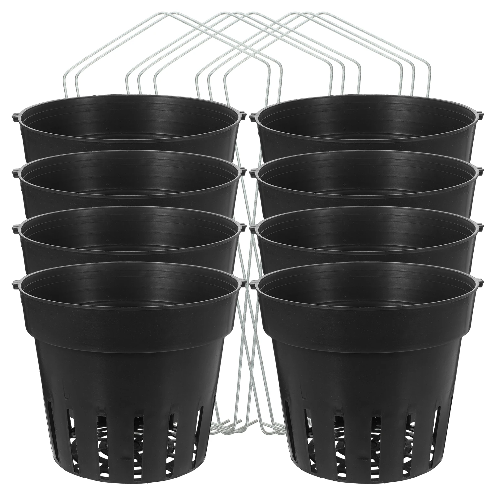 

8pcs Black Root Control Flower Pot Hanging Basket Porous Hanging Plant Pot Plastic Planter Wall Balcony Garden Decor
