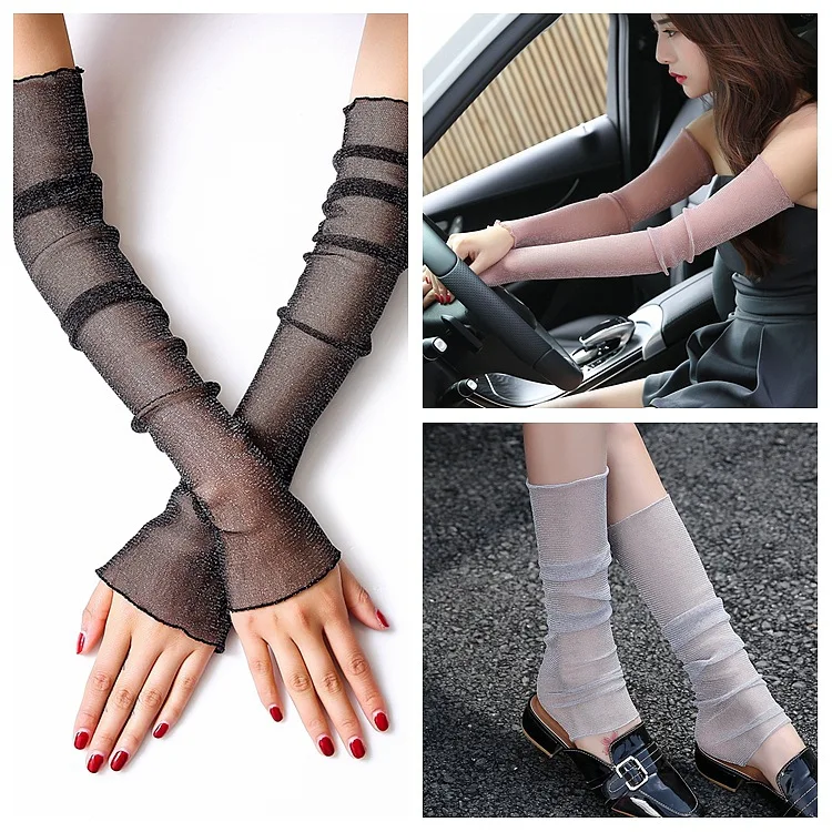 Summer Fashion Lady Gauze Sun Protection Sleeves Gloves Women Thin Long Fingerless Arm Warmers Sunscreen Uv Breathable Mittens