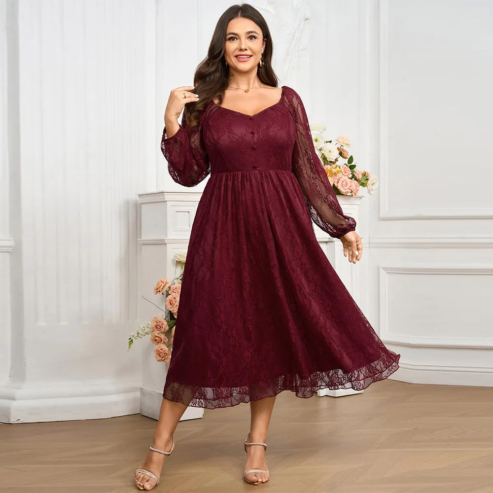 

Customized Exquisite Womens Plus Size Wedding Guest Dress Long Sleeve Formal Lace Maxi DressesMother of Bride Dresses 2025