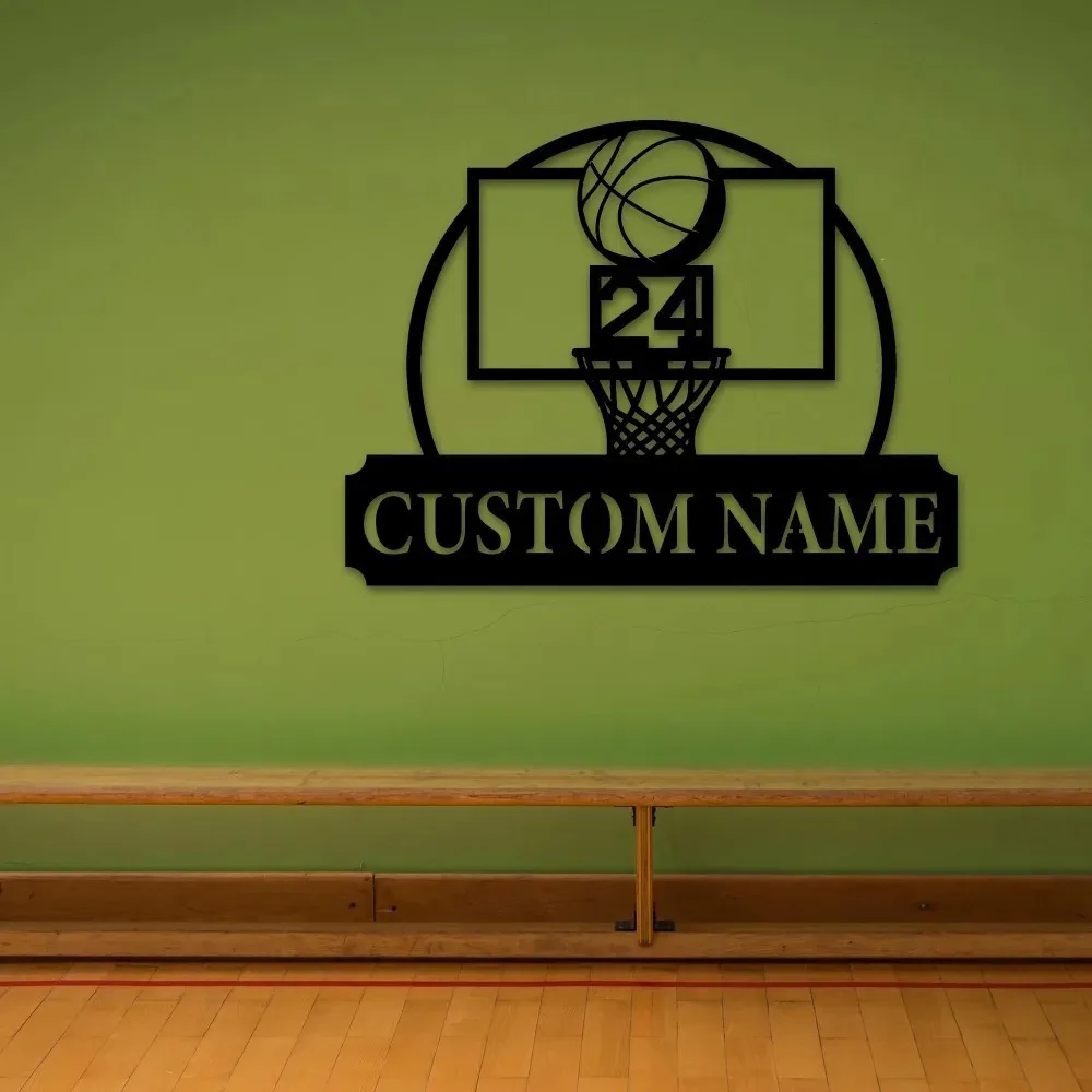 [2D Flat] 1pc Basketball Hoop Iron Plaque Custom Family Name Indoor Outdoor Party Decor Gift (Only Decoration) view 2