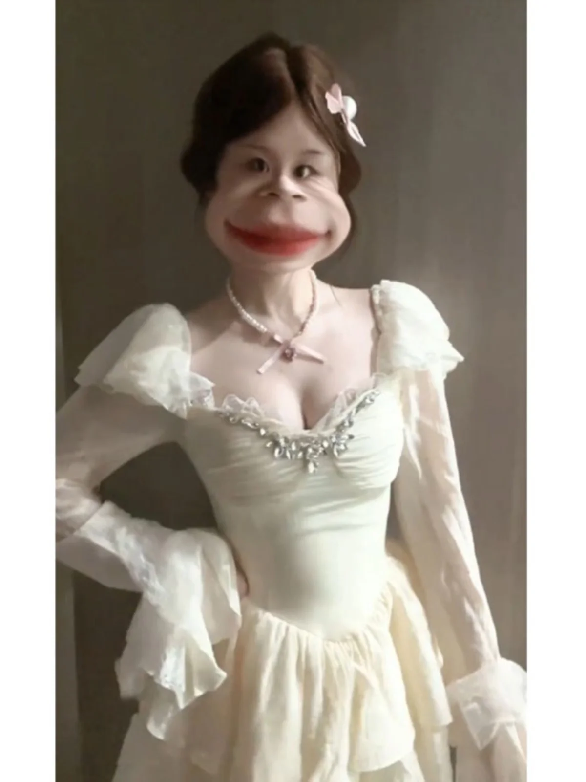 

Элегантное платье-юбка в стиле французского бального платья с завышенной талией, хлопковое, с длинным рукавом, V-образным вырезом, для города и повседневной носки