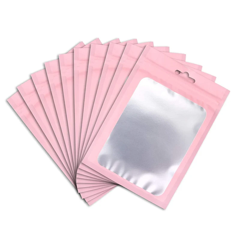 

1000Pcs Pink Mylar Ziplock Bags Smell Proof Holographic Packaging Pouch Flat Cute Bags with Window for Food Storage Lip Gloss