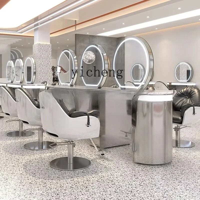 JZ-11  Barber Shop Mirror Table Hair Cutting Mirror Stainless Steel Marble Dyeing and Ironing Table Integrated Hair Mirror