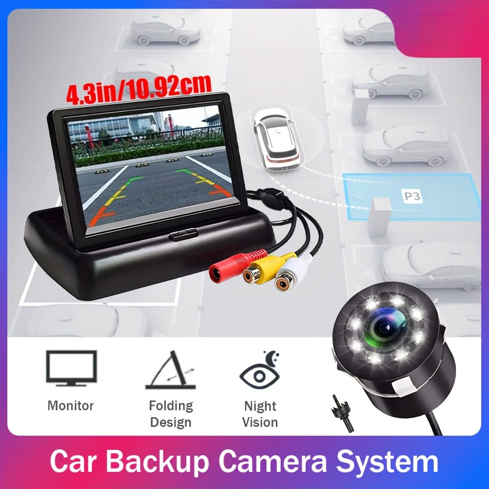 Collapsible Display And Perforated Camera Featuring 8 Lights, Universal Rearview Camera for Vehicles Like Pickup Trucks And Suvs