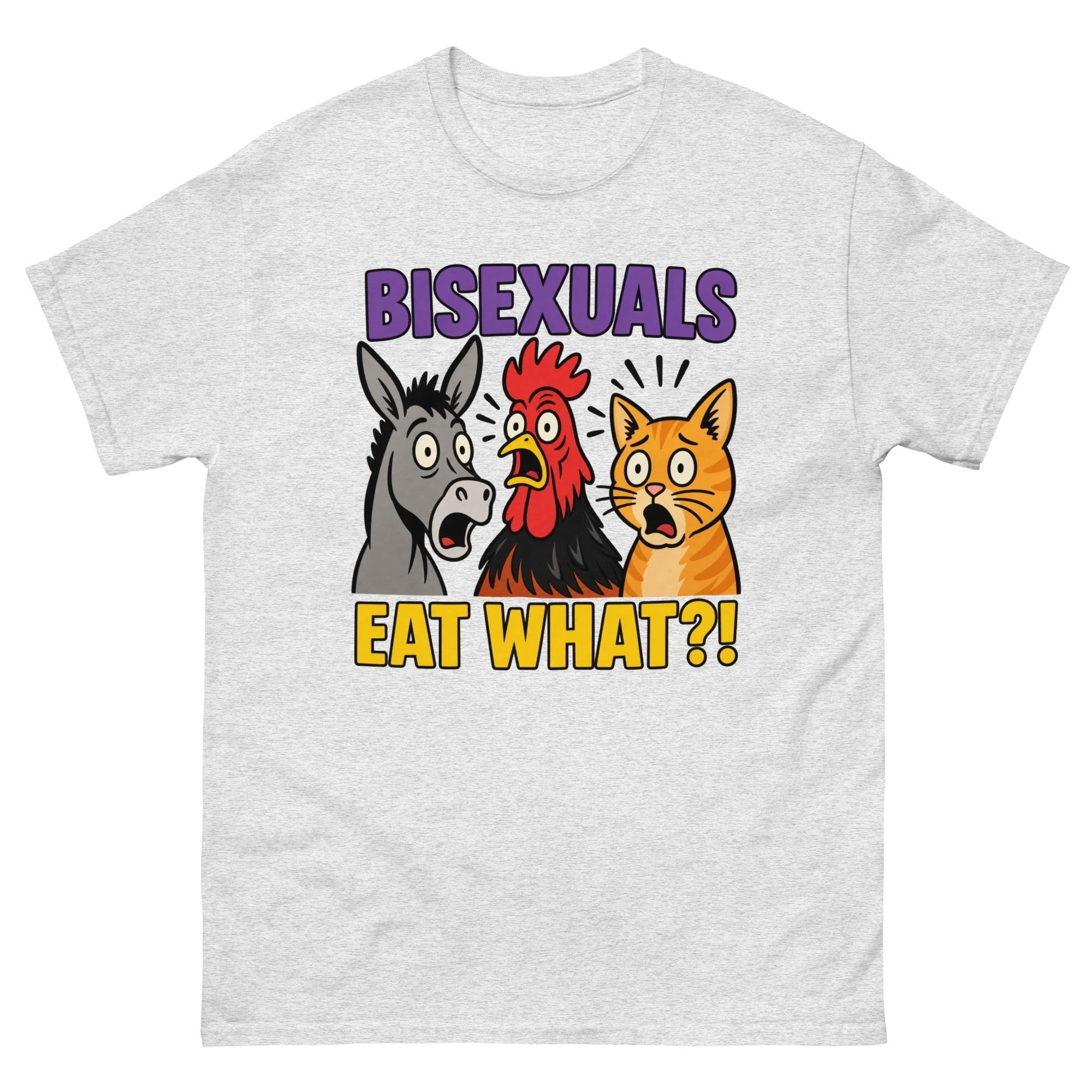 What Do Bisexuals Eat? Funny LGBTQ Pride T-shirt, Satirical Adult Humor Pattern T-shirt Joke Casual Street Fashion Short Sleeve