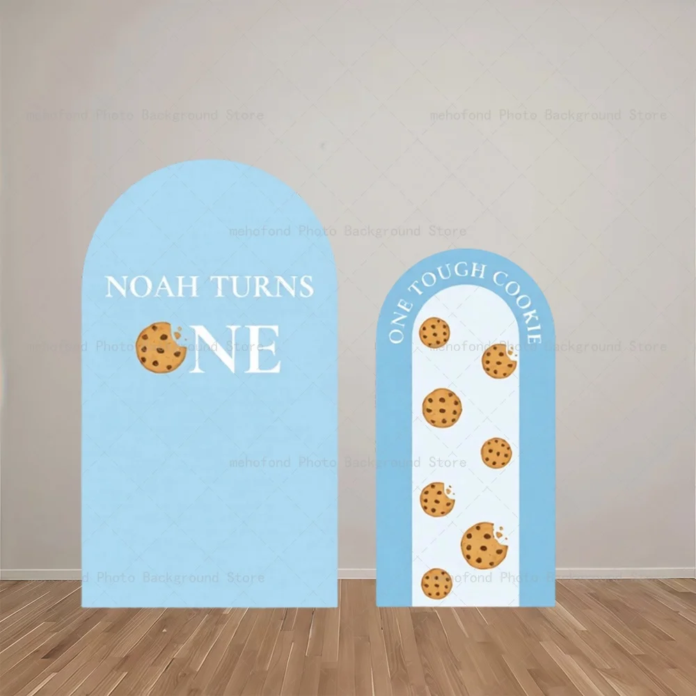 Mehofond Arch Backdrop Customized Name Cute One Tough Cookie Blue Kids Shower Birthday Party Decor Studio Photography Background