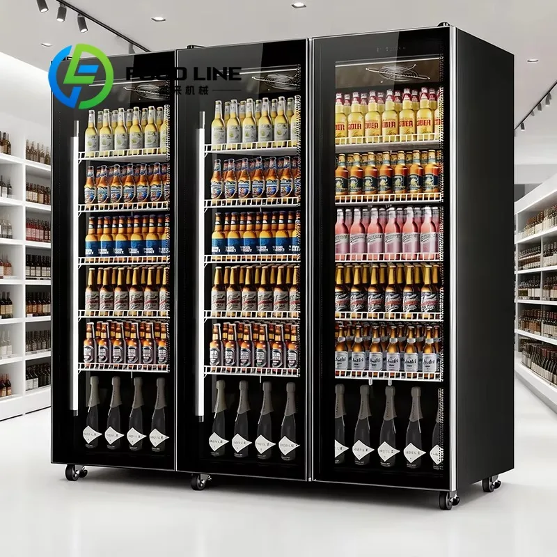 Energy Efficient Glass Doors Commercial Beverage Cooler Upright Showcase Fridge with Digital Control LED Full Screen