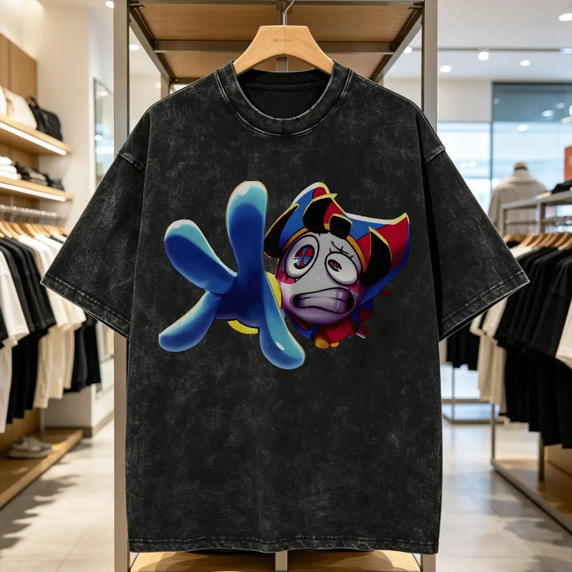 Creative Cartoon Digatal Circus T-Shirts for Men Round Collar Cotton Washed T Shirts  Short Sleeve Tee Shirt Plus Size Tops