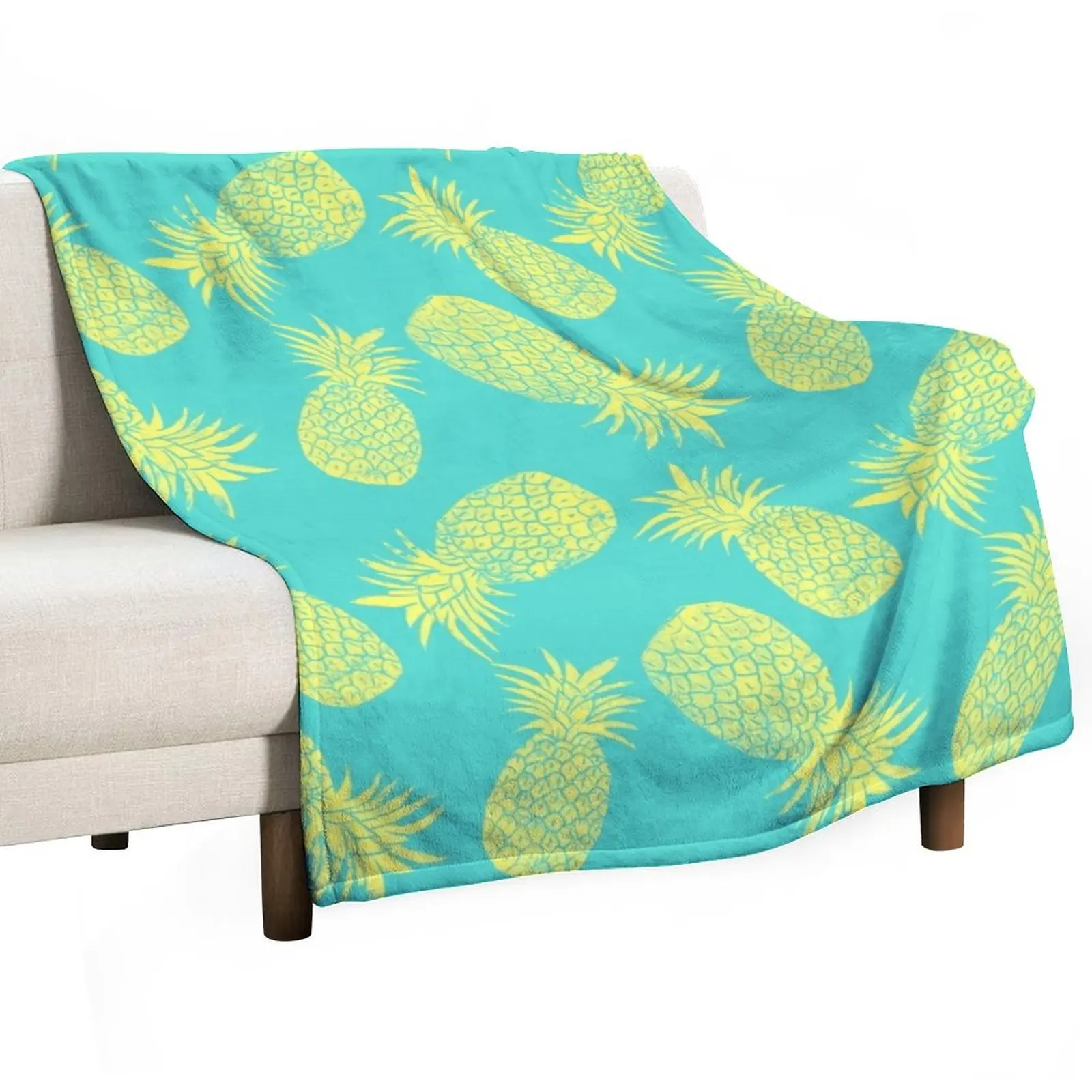 

Pineapple Pattern - Turquoise & Lemon Throw Blanket christmas gifts Beach bed plaid blankets and throws Blankets