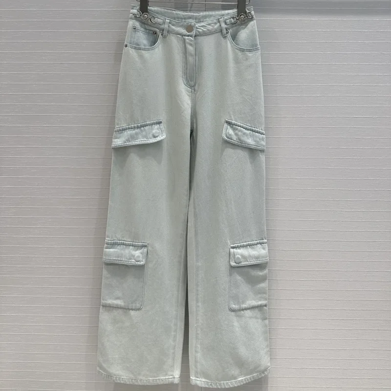 

2024 high-quality tooling wind straight jeans retro washing water fashionable high-waisted trousers summer