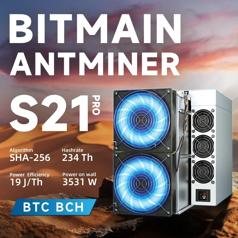 New Bitmain Antminer S21 Pro 234T Bitmain Miner 3510W/h 15J/t BTC BCH Crypto Mining Machine Asic Miner with PSU