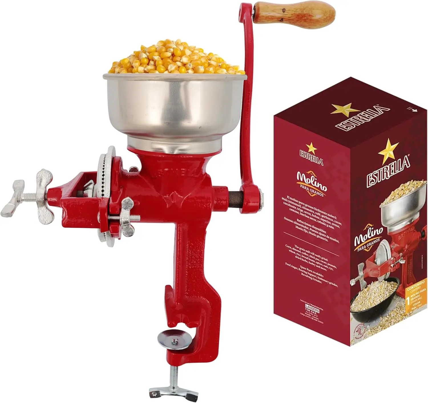 

Manual Cast Iron Corn Grain Grinder with Crank, 14" Tall & 5" Hopper for Easy Home Use