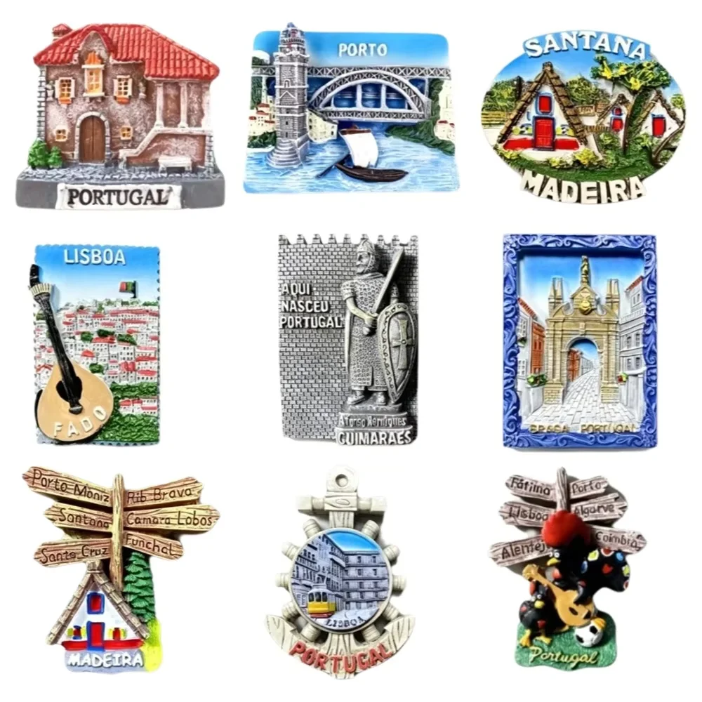 Imanes de Refrigerador de Recuerdo Turístico de Portugal, Sintra, Lisboa, Porto, Madeira, Adhesivos de Resina 3D para Refrigerador, Decoración del Hogar, Regalos