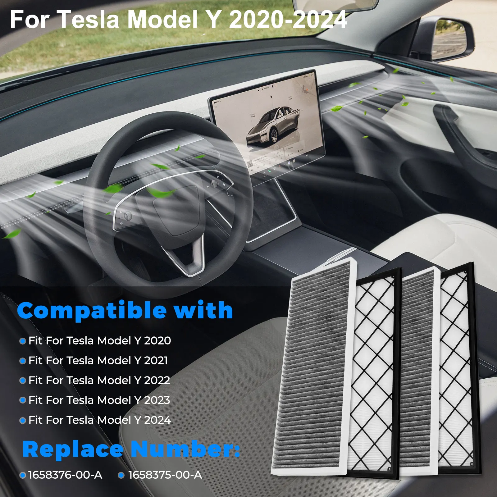 

Car External Air Conditioning Filter For Tesla Model Y 2020-2024 Activated Carbon Air Filter 1658375-00-A Car Accessories