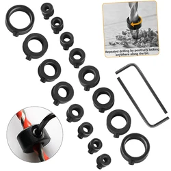 New Drill Depth Stop Bit Collar Set Adjustable Positioner Limit Ring Allen Wrench Tighten Stopper Set-Screws Woodworking Tool