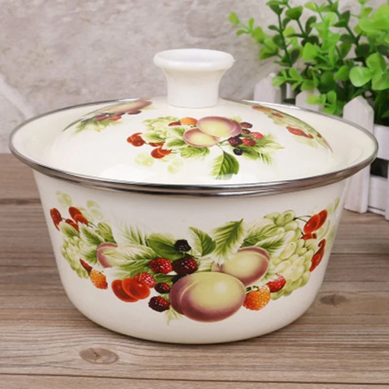 Thickened Enamel Basin Cover Bowl Deepen Soup Pot Boil Medicine Cover Basin Soup Pot Basin Kitchenware Serving Bowl with Lids