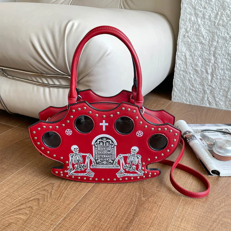 Halloween Skull Gothic Handbag Personality Vintage Women Tote Bag Fashion Ins Shoulder Bag Crossbody Bag Street Style Punk Rivet
