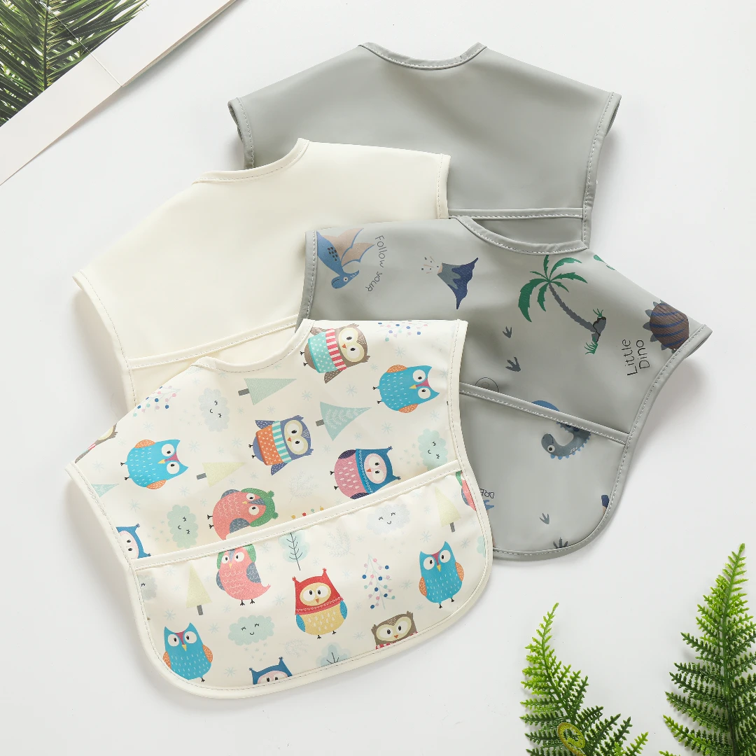 Baby Waterproof Bib-ins Style Cute Design, Large Pocket, 6-36 M, Unisex, Machine Washable, Durable-Perfect Gift for New Parents