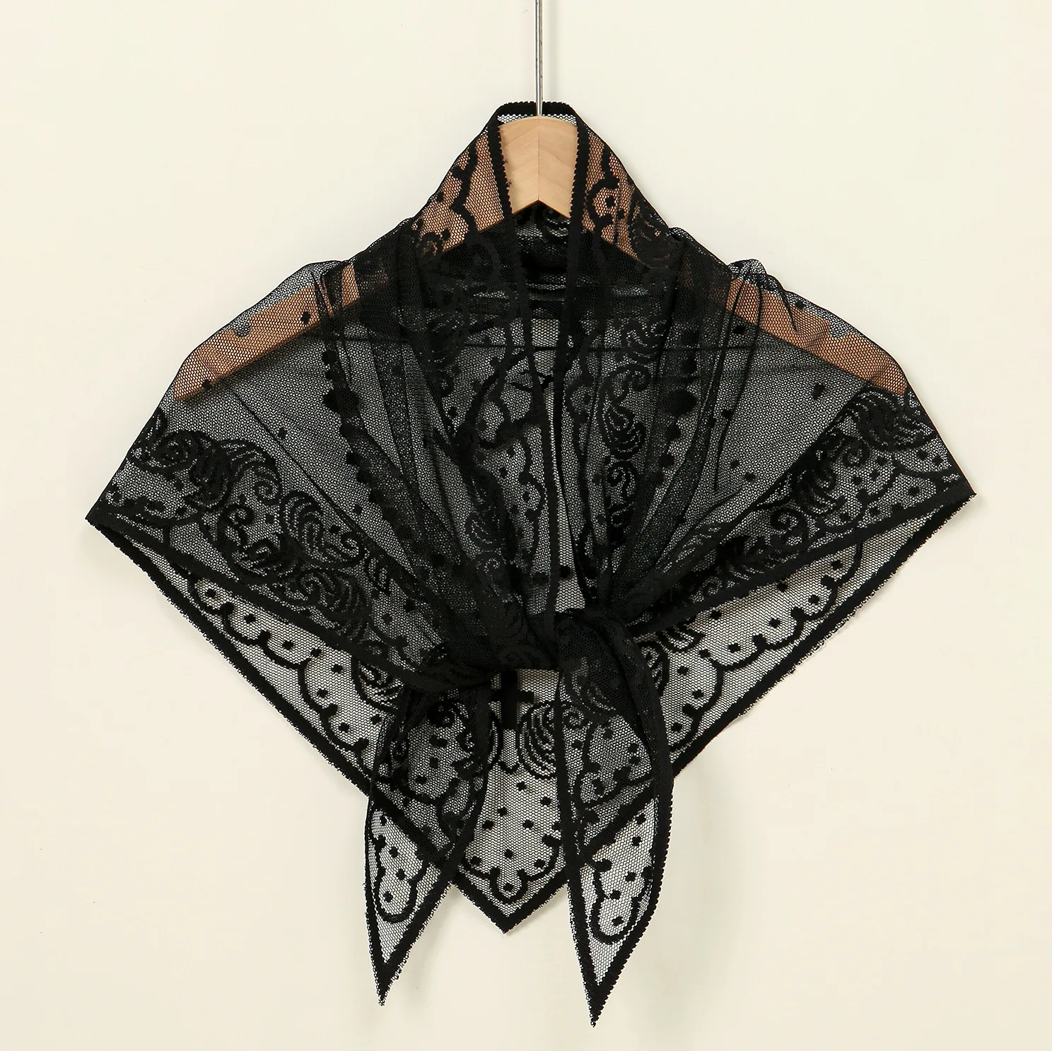 Hot Sale Virgin Mary Embroidered Triangle Scarf for Women, Versatile Fashion Decorative Solid Lace Shawl Wrap Export