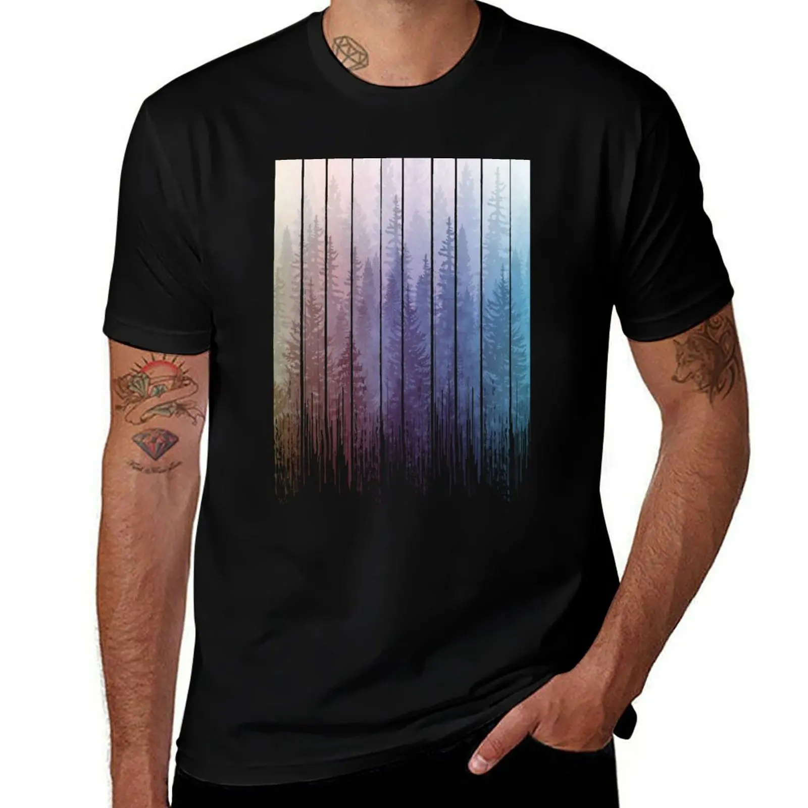 Grunge Dripping Rainbow Misty Forest T-Shirt Holiday Simple Tee Shirt T-Shirt