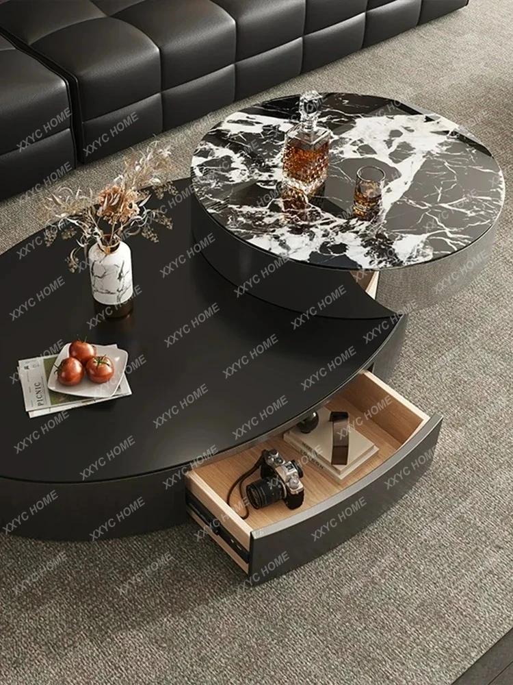 Llight luxury coffee table combination oval rotatable premium black versatile coffee table living room home