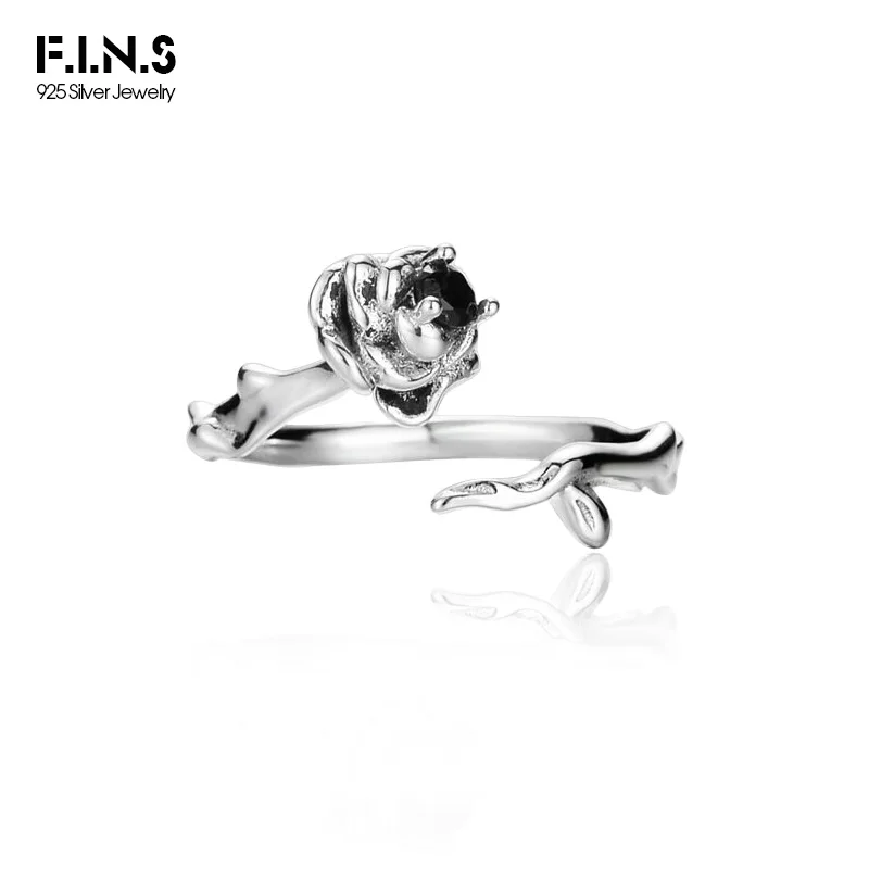 

F.I.N.S Korean Fashion Woman Zircon Inlaid Rose Flower S925 Sterling Silver Open Rings Luxury Wedding Fine Jewelry Anti-Allergy