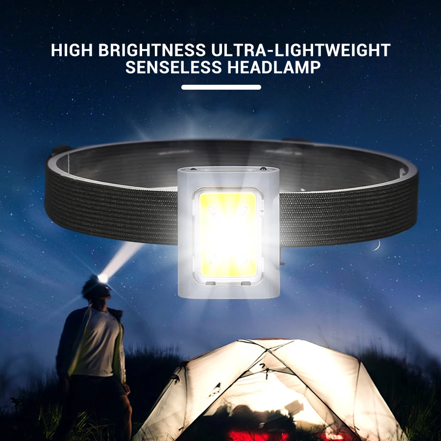 Mini LED Headlamp COB Hat Clip Light Motion Sensor Fishing Lantern USB Rechargeable Floodlight Waterproof Headlight Flashlight