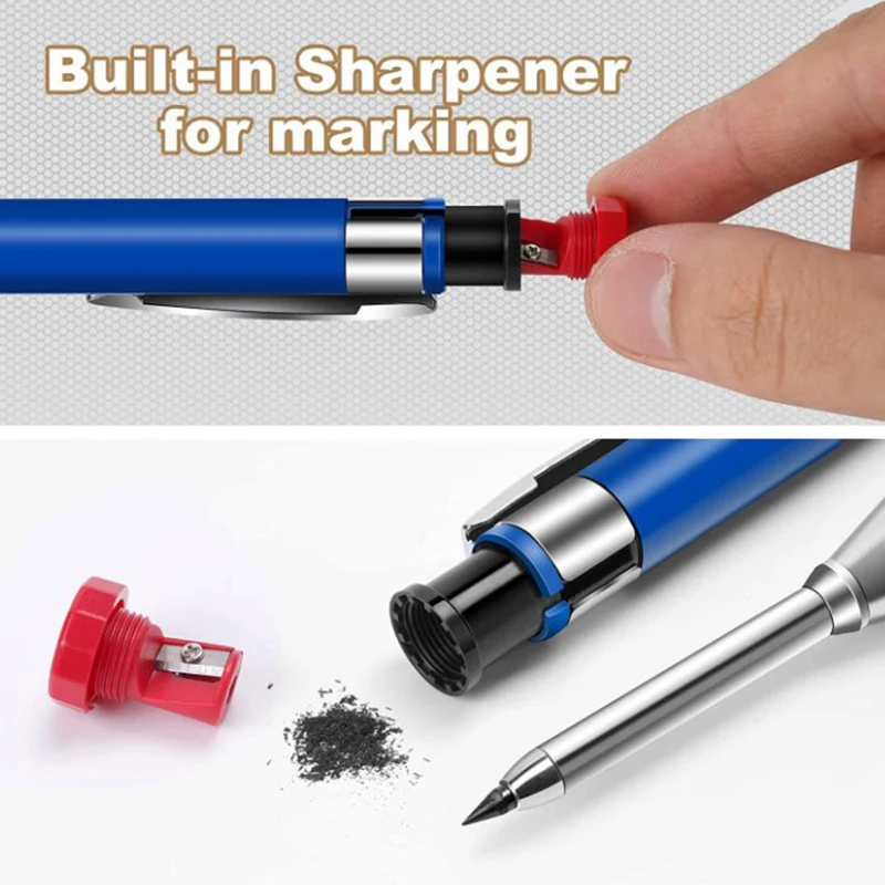 1pc 2.8mm Solid Carpenter Pencil Aluminum Rod Pencil Built-in Sharpener Marking Tool Woodworking Deep Hole Mechanical Pencils