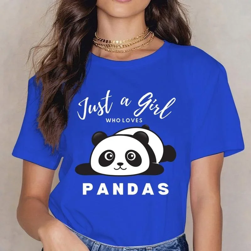 Cute Panda Pattern T Shirt Just A Girl Who Loves Panda Printed T-Shirt Women's Funny Casual Comfortable Panda T-Shirt Top