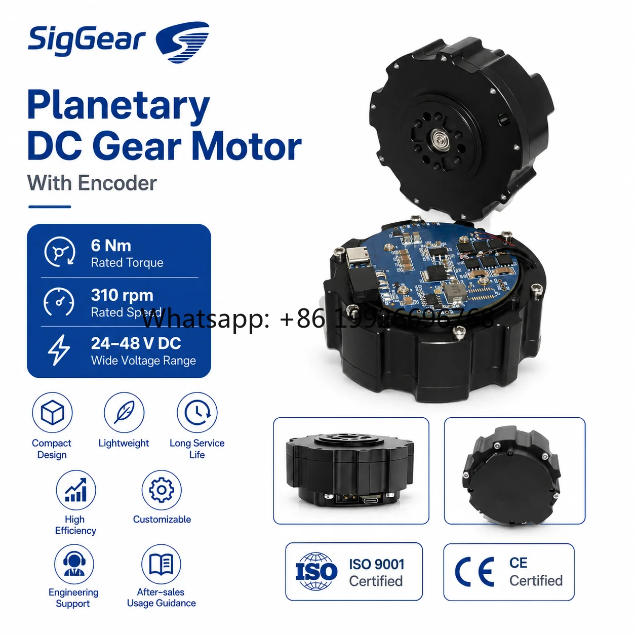 6Nm 310RPM 24V-48V DC Planetary Gear Motor Encoder High Torque Compact for Robot AGV Automation OEM ODM Lightweight Efficiency