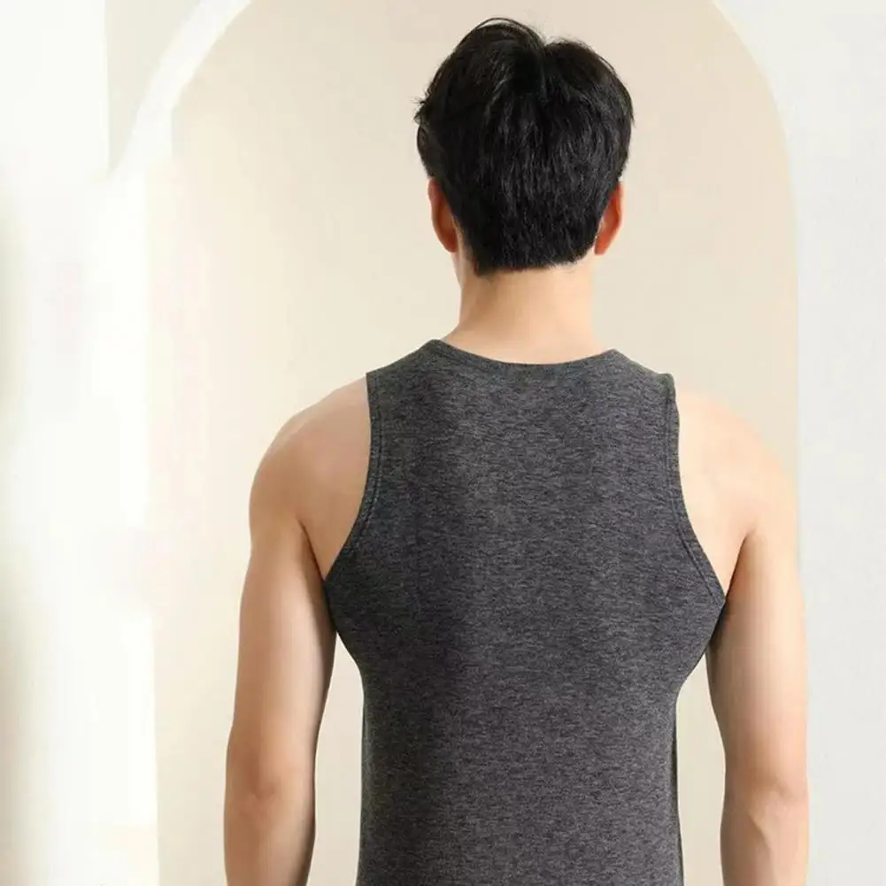 Autumn Winter Plus Size Men Thermal Vest Round Neck Sleeveless Slim Pullover Tops Thickened Plush Lining Bottoming Thermal Top
