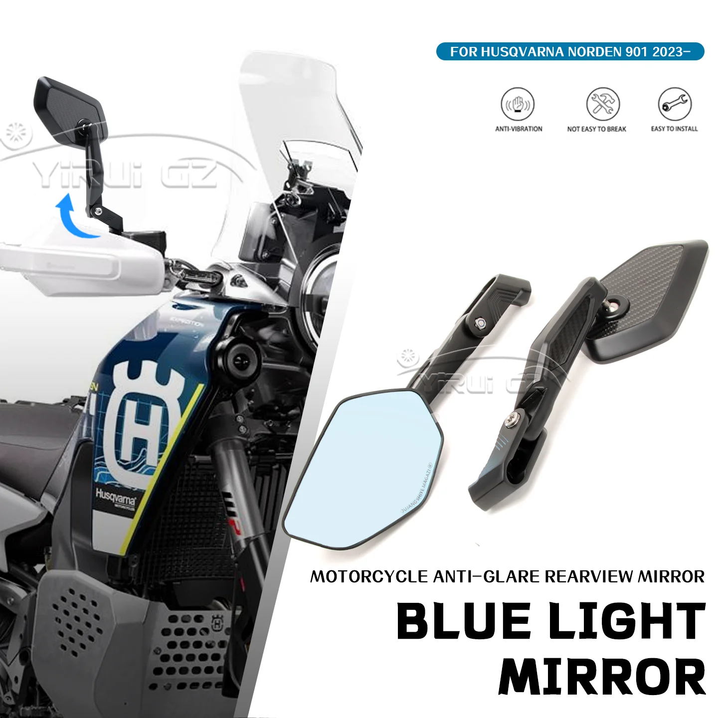 

Motorcycle rearview mirror Blue light anti-glare mirror Foldable mirror rod FOR Husqvarna Norden 901 2023- Rearview Side Mirror