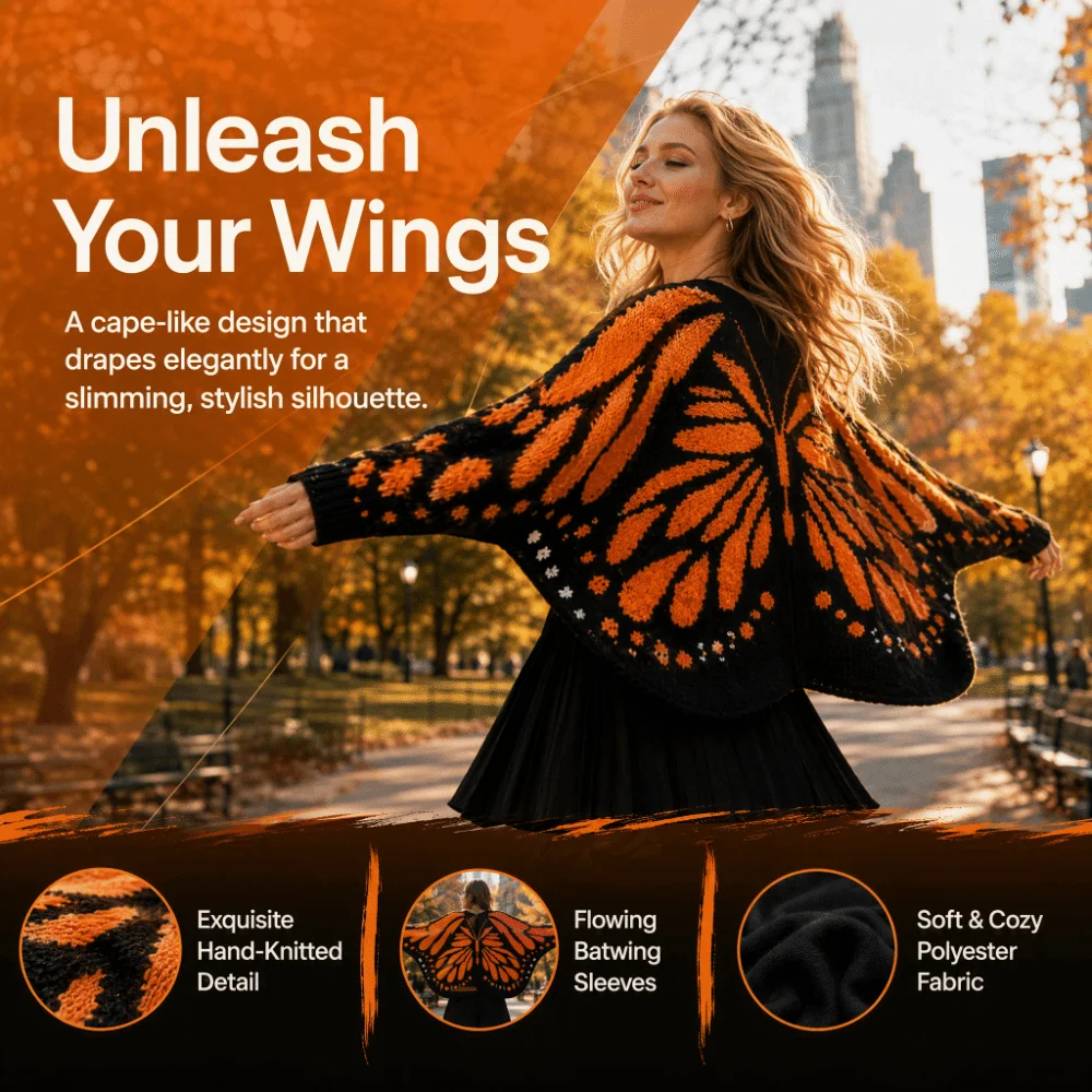 Monarch Butterfly Butterfly Knit Cardigan Hand-knitted Batwing Sleeve Batwing Sleeve Knit Shawl Flowy Soft